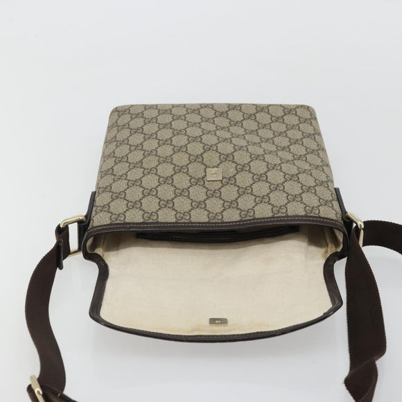 GUCCI GG Supreme Shoulder Bag PVC Beige Gold Auth 175441