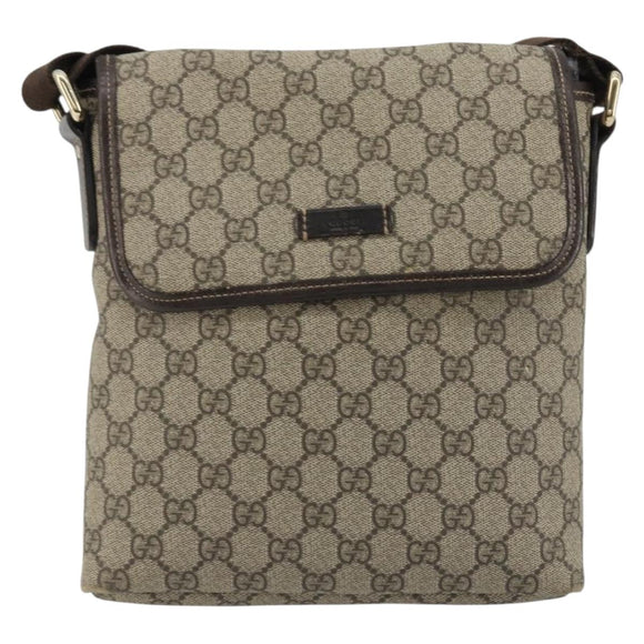 GUCCI GG Supreme Shoulder Bag PVC Beige Gold Auth 175441