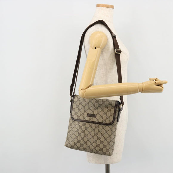 GUCCI GG Supreme Shoulder Bag PVC Beige Gold Auth 175441