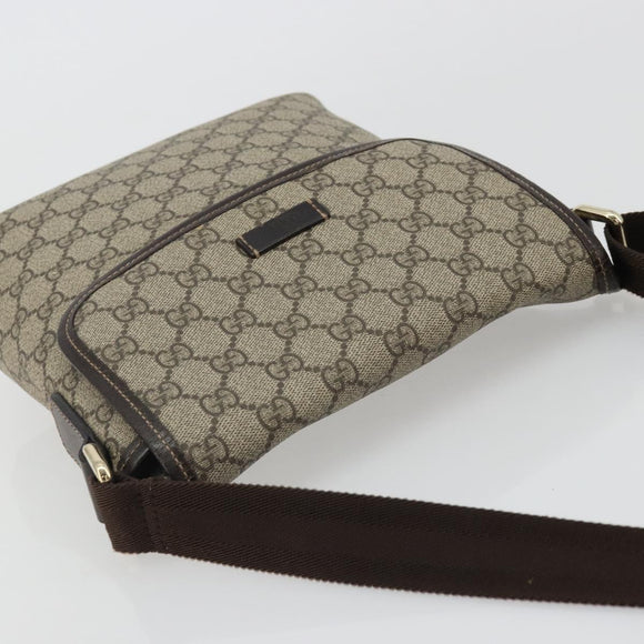 GUCCI GG Supreme Shoulder Bag PVC Beige Gold Auth 175441