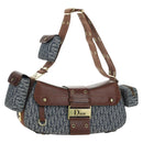 Christian Dior Trotter Canvas Street chic Shoulder Bag Gold Navy Auth 175442SAV-1