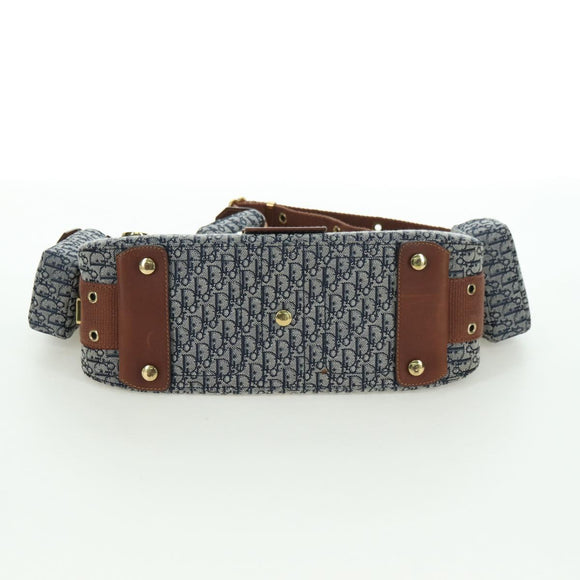 Christian Dior Trotter Canvas Street chic Shoulder Bag Gold Navy Auth 175442SAV