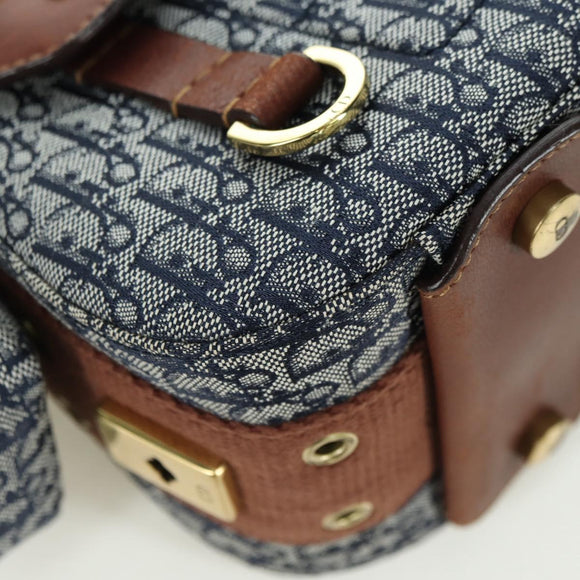 Christian Dior Trotter Canvas Street chic Shoulder Bag Gold Navy Auth 175442SAV