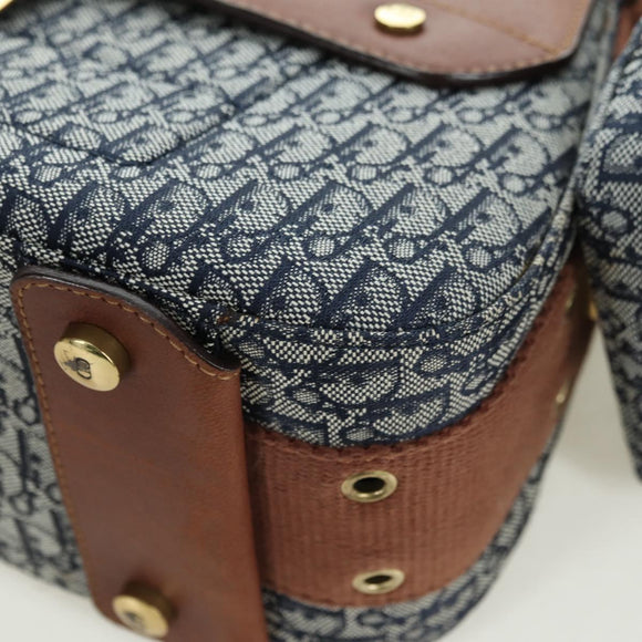 Christian Dior Trotter Canvas Street chic Shoulder Bag Gold Navy Auth 175442SAV