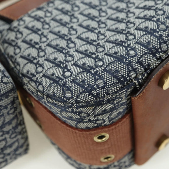 Christian Dior Trotter Canvas Street chic Shoulder Bag Gold Navy Auth 175442SAV