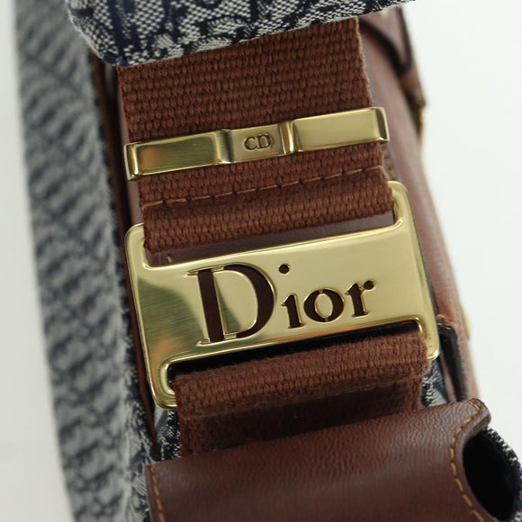 Christian Dior Trotter Canvas Street chic Shoulder Bag Gold Navy Auth 175442SAV