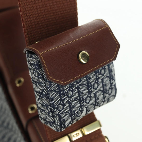 Christian Dior Trotter Canvas Street chic Shoulder Bag Gold Navy Auth 175442SAV