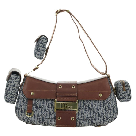 Christian Dior Trotter Canvas Street chic Shoulder Bag Gold Navy Auth 175442SAV