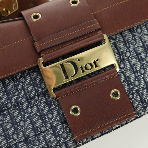 Christian Dior Trotter Canvas Street chic Shoulder Bag Gold Navy Auth 175442SAV