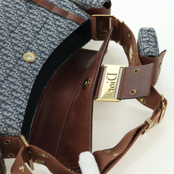 Christian Dior Trotter Canvas Street chic Shoulder Bag Gold Navy Auth 175442SAV