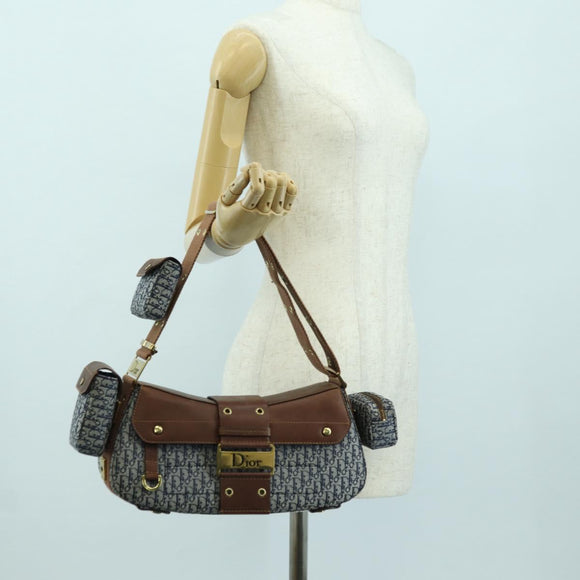 Christian Dior Trotter Canvas Street chic Shoulder Bag Gold Navy Auth 175442SAV