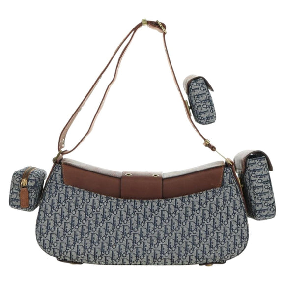 Christian Dior Trotter Canvas Street chic Shoulder Bag Gold Navy Auth 175442SAV
