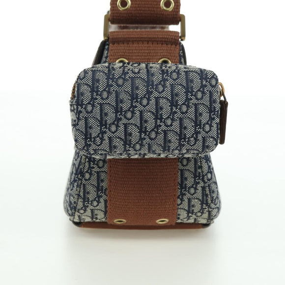 Christian Dior Trotter Canvas Street chic Shoulder Bag Gold Navy Auth 175442SAV