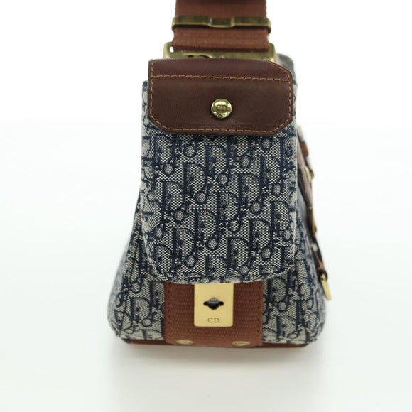 Christian Dior Trotter Canvas Street chic Shoulder Bag Gold Navy Auth 175442SAV