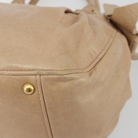 Miu Miu Hand Bag Leather Beige Gold Auth 175444A