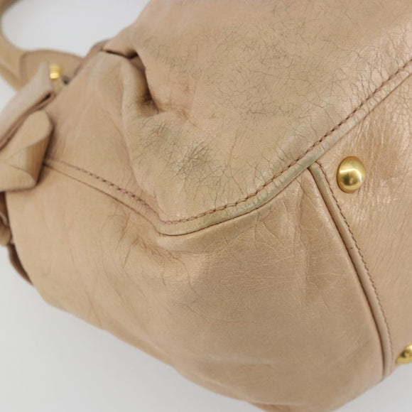 Miu Miu Hand Bag Leather Beige Gold Auth 175444A