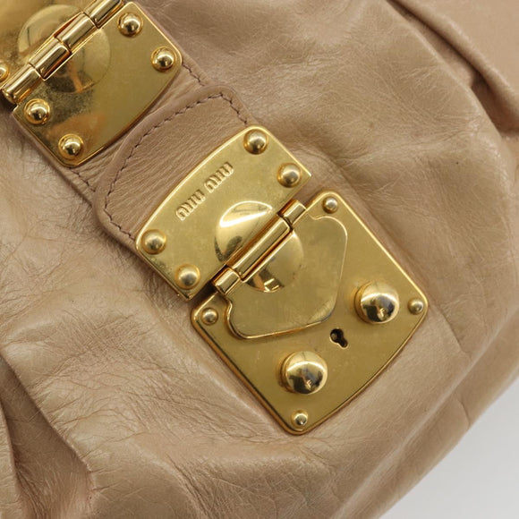 Miu Miu Hand Bag Leather Beige Gold Auth 175444A