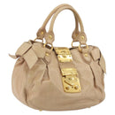 Miu Miu Hand Bag Leather Beige Gold Auth 175444A-1