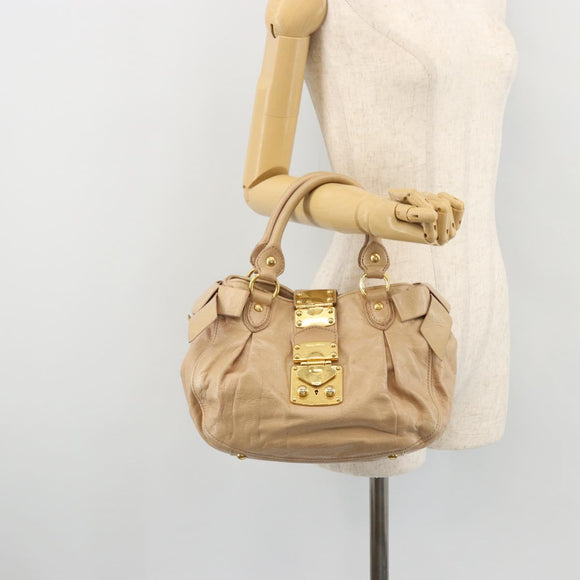 Miu Miu Hand Bag Leather Beige Gold Auth 175444A