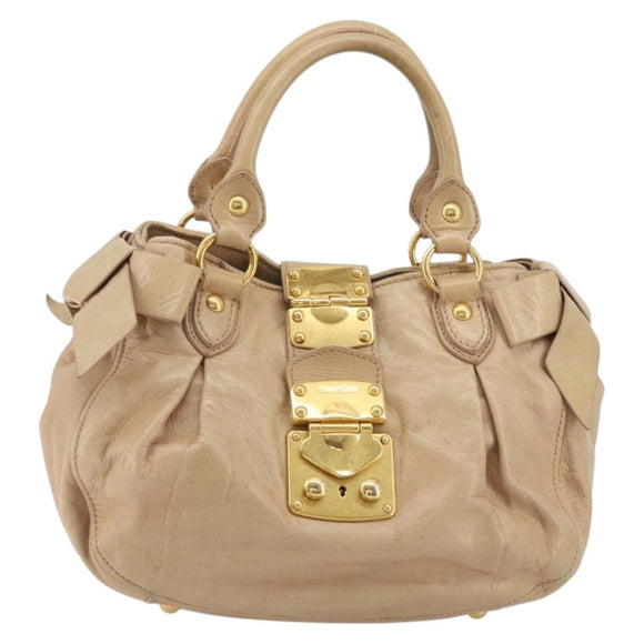 Miu Miu Hand Bag Leather Beige Gold Auth 175444A