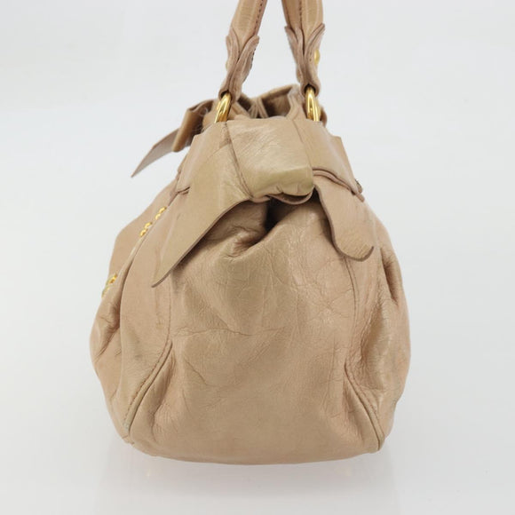 Miu Miu Hand Bag Leather Beige Gold Auth 175444A