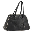 PRADA Hand Bag Leather Black Silver Auth 175445A-1