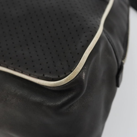 PRADA Hand Bag Leather Black Silver Auth 175445A
