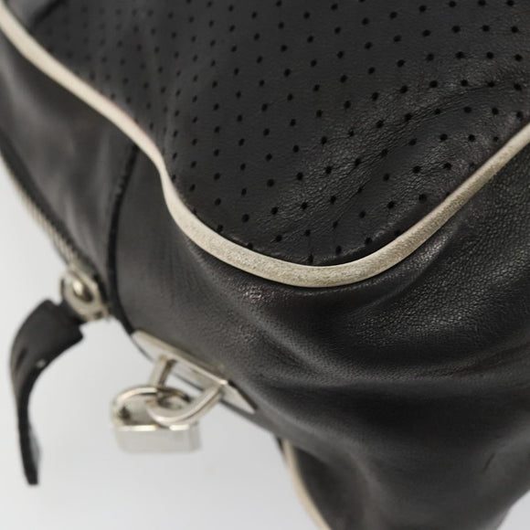 PRADA Hand Bag Leather Black Silver Auth 175445A