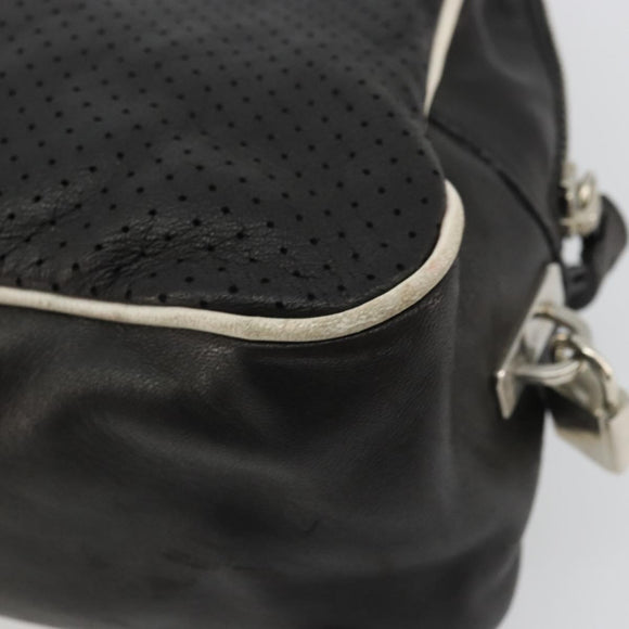 PRADA Hand Bag Leather Black Silver Auth 175445A