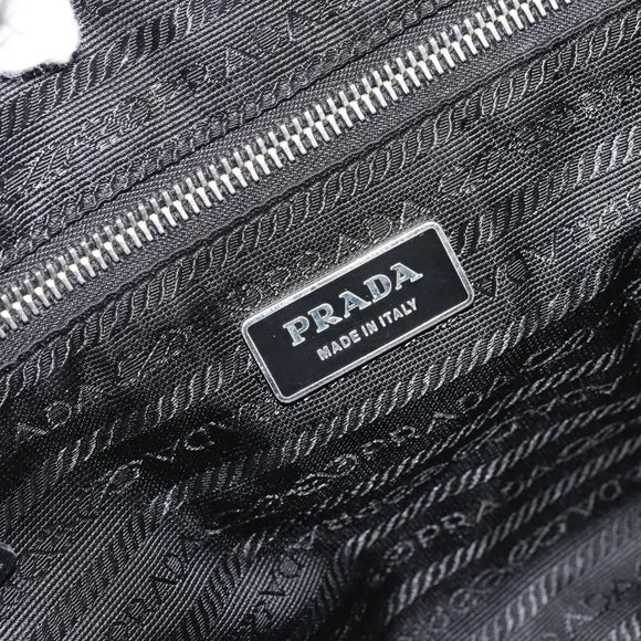 PRADA Hand Bag Leather Black Silver Auth 175445A