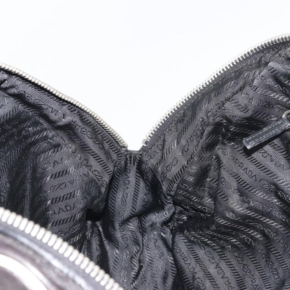 PRADA Hand Bag Leather Black Silver Auth 175445A