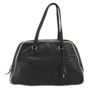 PRADA Hand Bag Leather Black Silver Auth 175445A-13