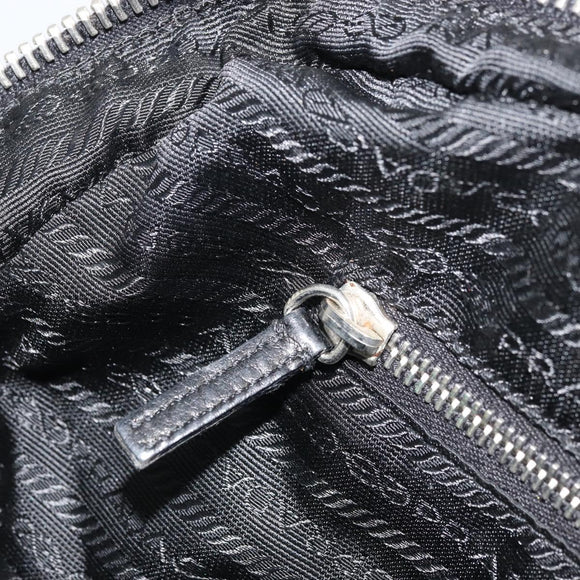 PRADA Hand Bag Leather Black Silver Auth 175445A