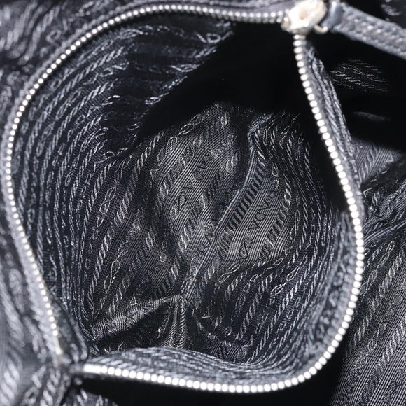 PRADA Hand Bag Leather Black Silver Auth 175445A