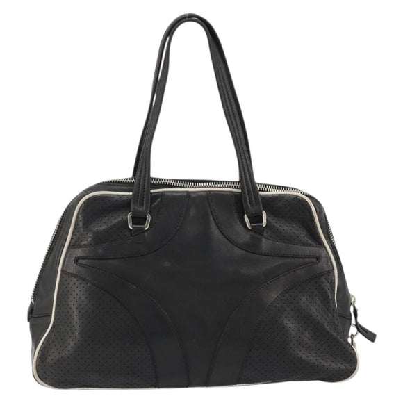 PRADA Hand Bag Leather Black Silver Auth 175445A