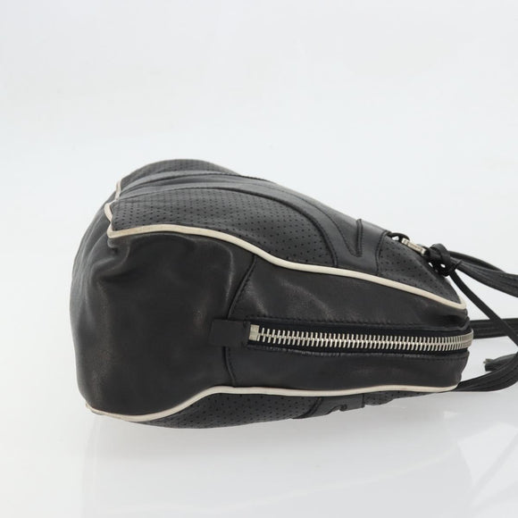 PRADA Hand Bag Leather Black Silver Auth 175445A