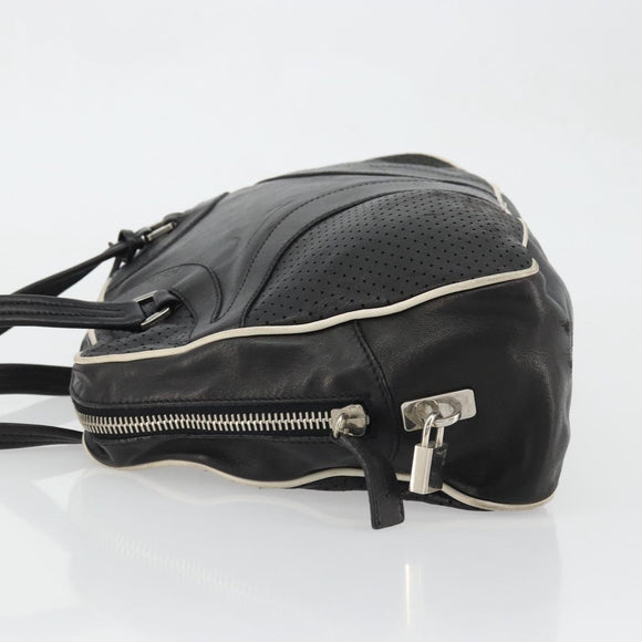 PRADA Hand Bag Leather Black Silver Auth 175445A