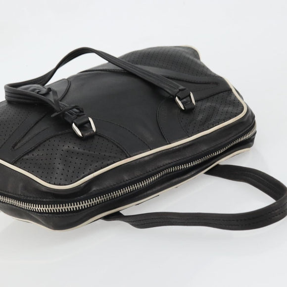 PRADA Hand Bag Leather Black Silver Auth 175445A