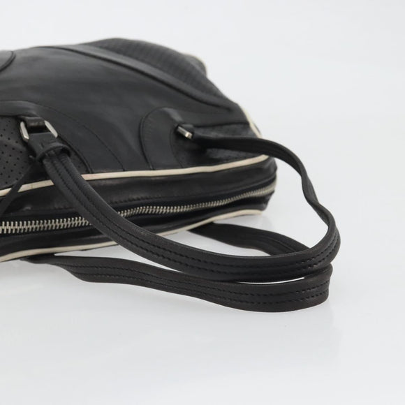 PRADA Hand Bag Leather Black Silver Auth 175445A