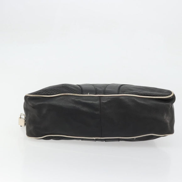 PRADA Hand Bag Leather Black Silver Auth 175445A