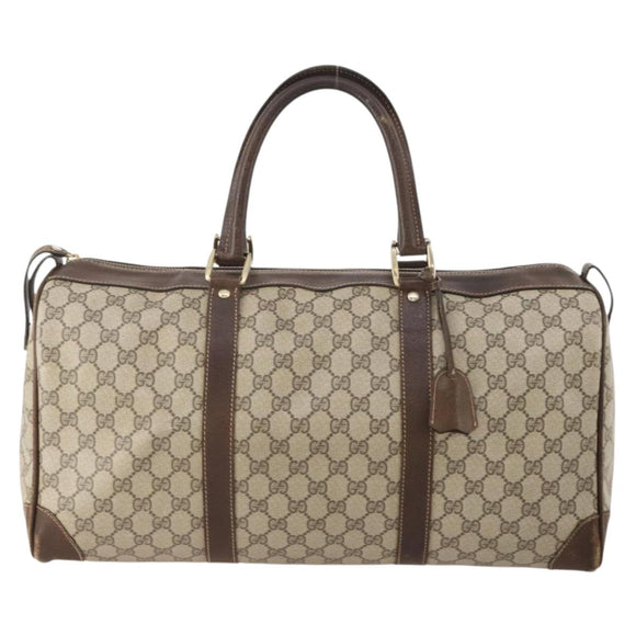 GUCCI GG Supreme Boston Bag PVC Beige Gold Auth 175449
