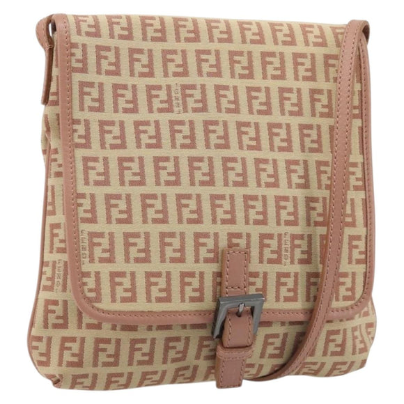FENDI Zucchino Canvas Mamma Baguette Shoulder Bag Pink Silver Auth 175474A
