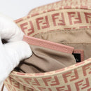 FENDI Zucchino Canvas Mamma Baguette Shoulder Bag Pink Silver Auth 175474A-12