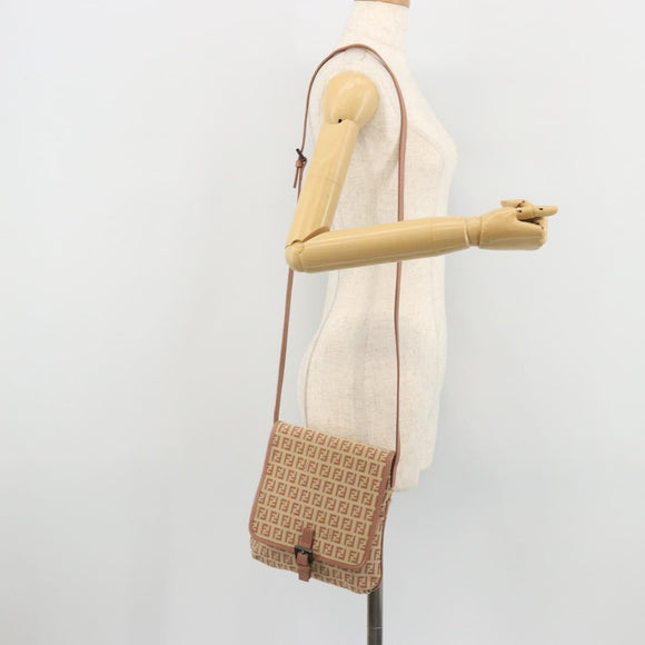 FENDI Zucchino Canvas Mamma Baguette Shoulder Bag Pink Silver Auth 175474A