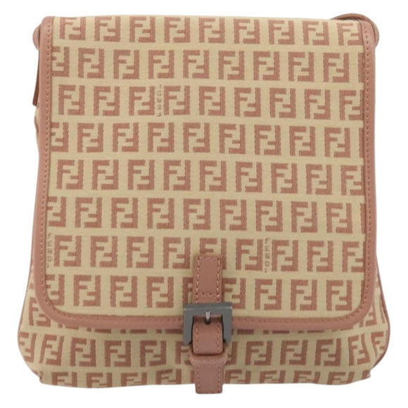 FENDI Zucchino Canvas Mamma Baguette Shoulder Bag Pink Silver Auth 175474A
