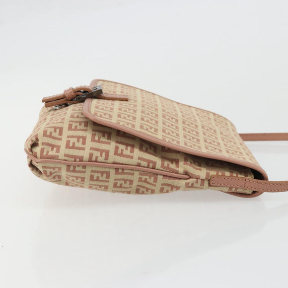 FENDI Zucchino Canvas Mamma Baguette Shoulder Bag Pink Silver Auth 175474A