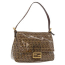 FENDI Zucchino Canvas Mamma Baguette Shoulder Bag Beige Gold Auth 175477-1