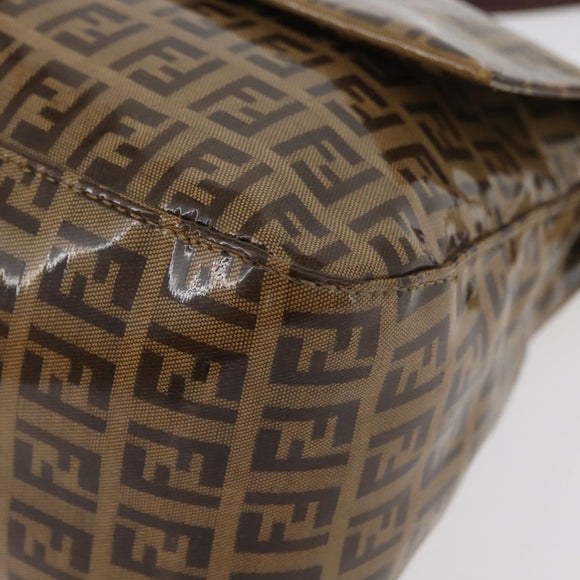 FENDI Zucchino Canvas Mamma Baguette Shoulder Bag Beige Gold Auth 175477