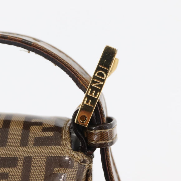 FENDI Zucchino Canvas Mamma Baguette Shoulder Bag Beige Gold Auth 175477
