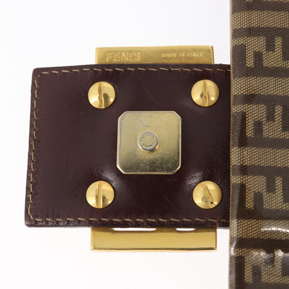 FENDI Zucchino Canvas Mamma Baguette Shoulder Bag Beige Gold Auth 175477
